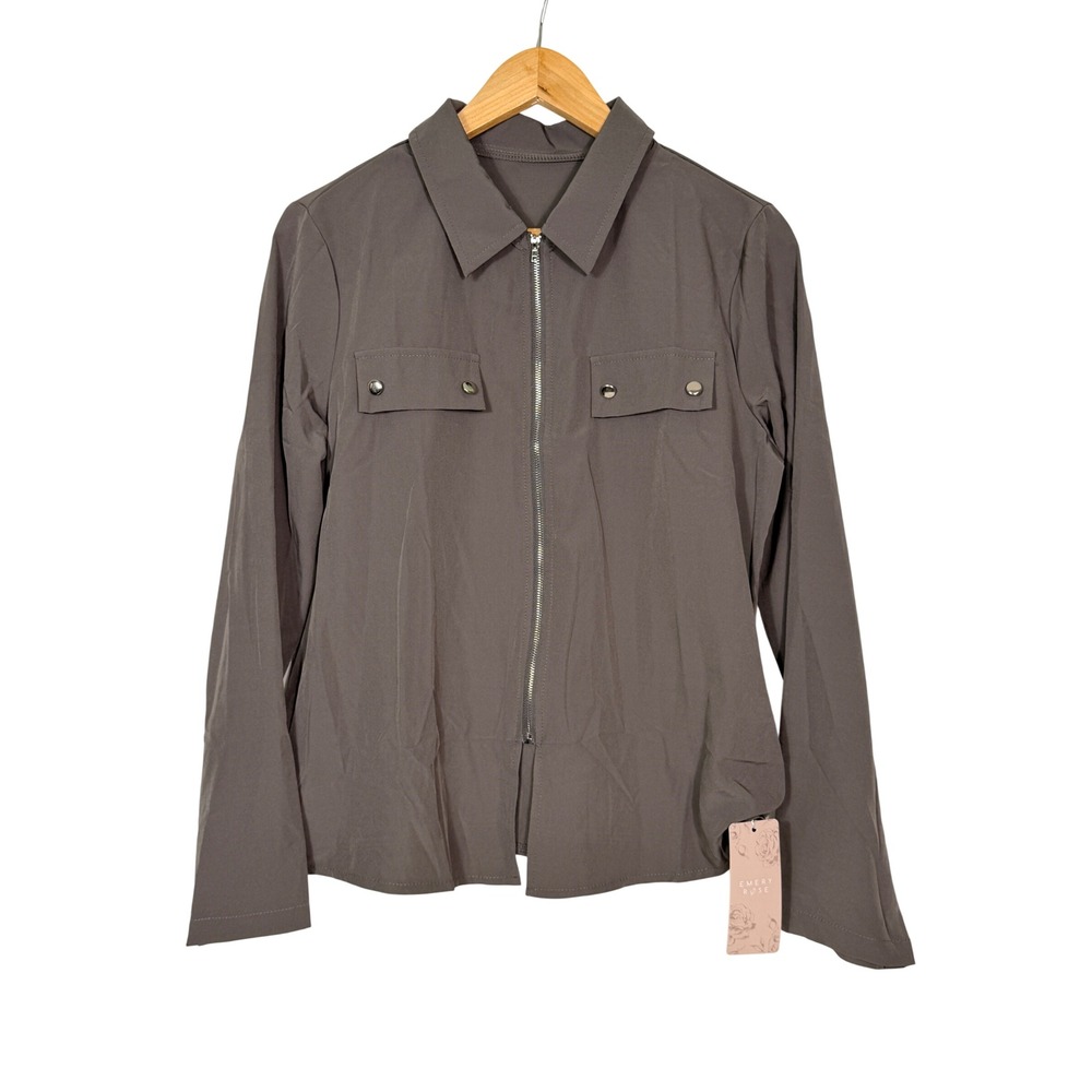 Emery Rose Womens Gray Zip Front Utility Shirt Jacket sz2406215818747 NWT